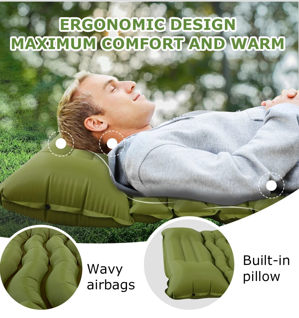 WESTTUNE Inflatable Camping Mattress – Thick Sleeping Pad with Built-in Pillow & Pump